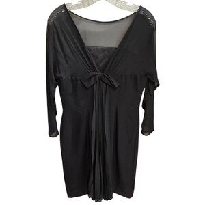 Vintage Black Sheer Sleeve Open Back Sheath Dress W/ Chiffon Bow Detail Size 15